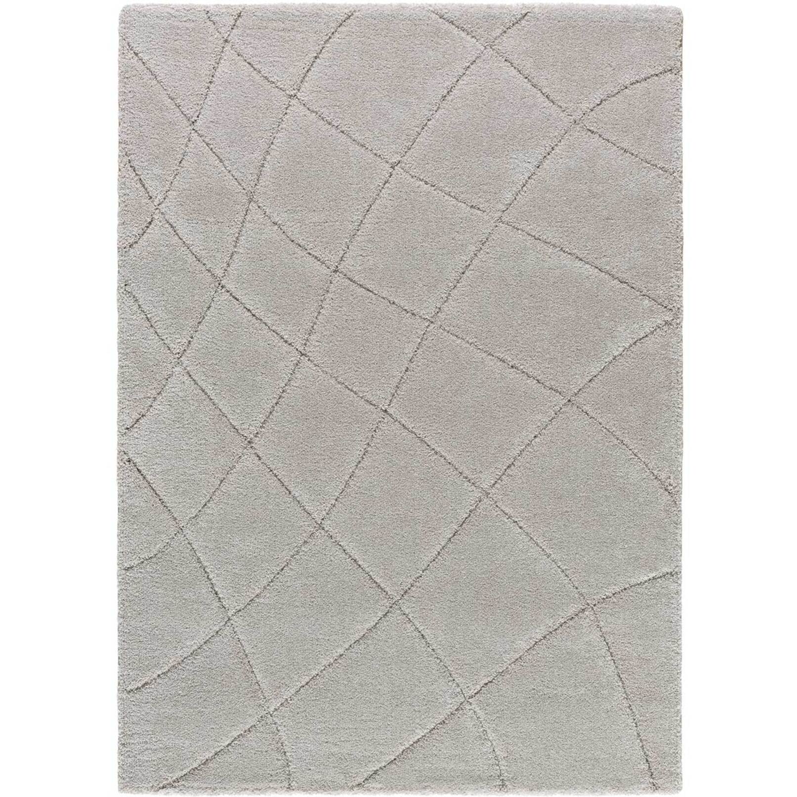 MOLIER Alfombra shaggy con formas abstractas en plata, varias medidas disponibles.