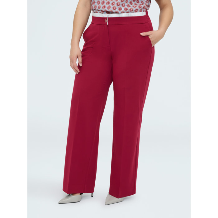 Fiorella Rubino - Pantaloni Wide Leg con dettaglio a righe in vita - Bordeaux