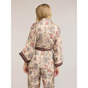 Motivi - Camicia kimono in raso con stampa - Rosa cipria