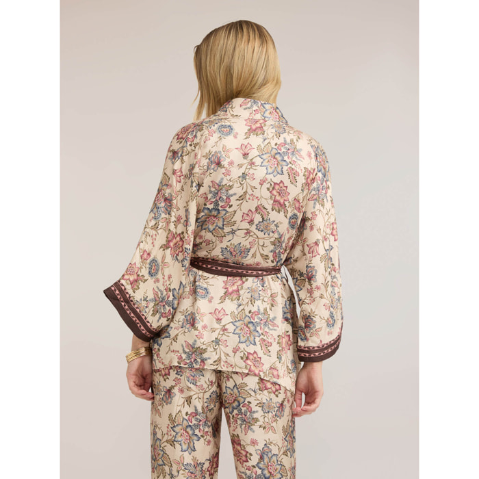 Motivi - Camicia kimono in raso con stampa - Rosa cipria