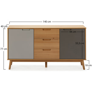 Aparador Bruce 3C2P roble/gris