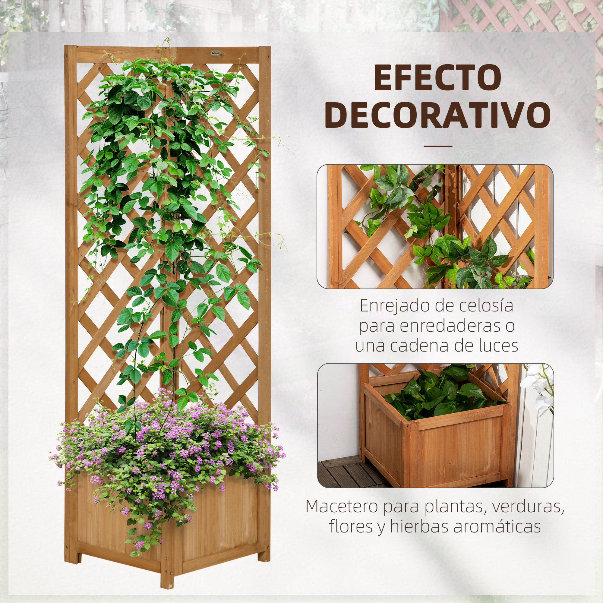 Jardinera con Enrejado de Madera para Trepadoras Cultivos Plantas 40x40x145 cm