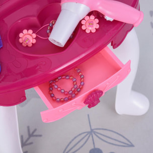 Coiffeuse Enfant Table de Maquillage Fonction de Lumière et de Musique Fuchsia Rose Blanc