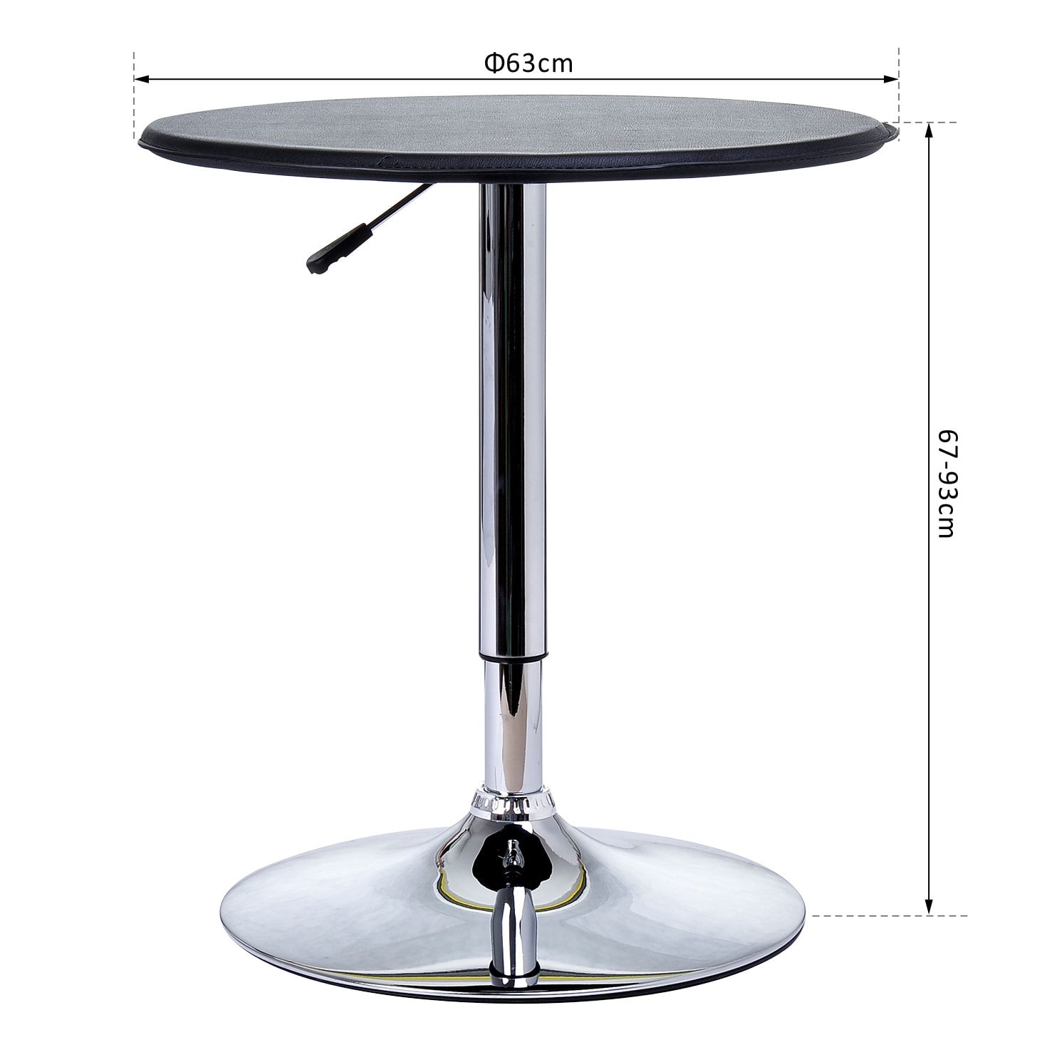 Table de bar table bistro chic style contemporain table ronde hauteur réglable 67-93 cm Ø 63 cm plateau pivotant 360° métal chromé PVC noir