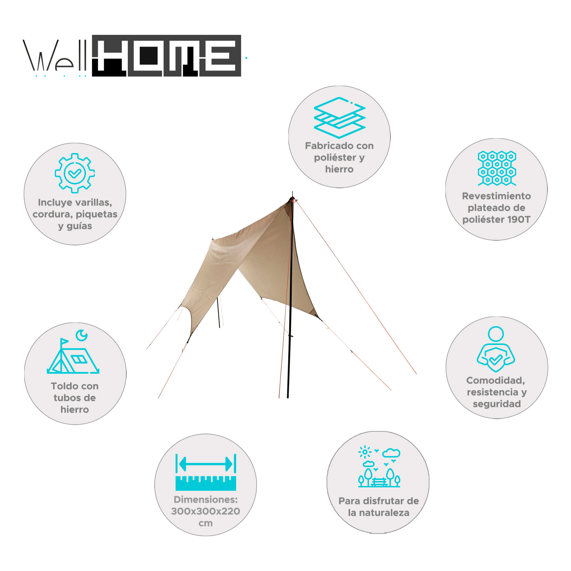 Well home toldo con tubos de hierro con revestimiento plateado