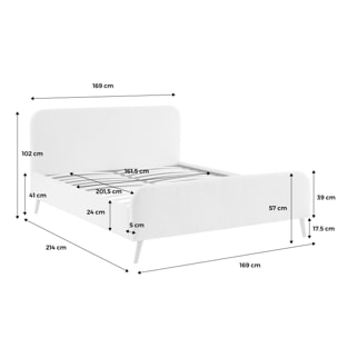 Lit avec sommier et tête de lit rembourrée 160 x 200 cm bouclette FINN