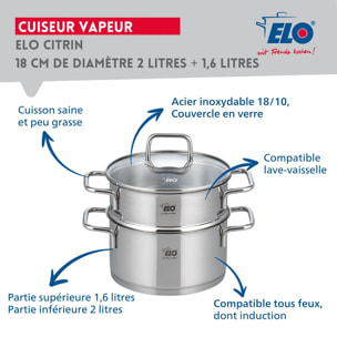 Cuiseur vapeur en inox 18 cm de 2 litres Elo Citrin