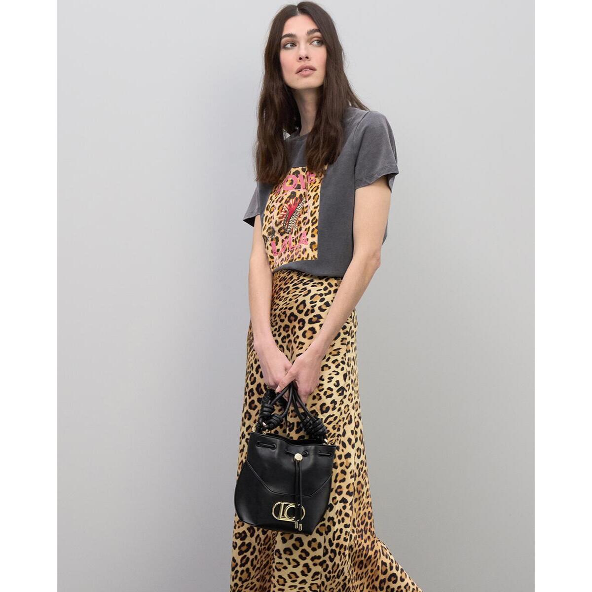 gonna in raso con stampa animalier