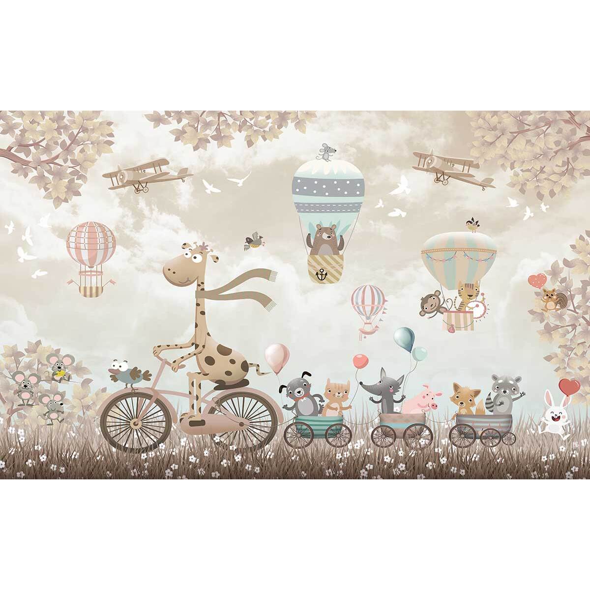 Tableau enfant girafe à velo - 80x50 cm Toile imprimée