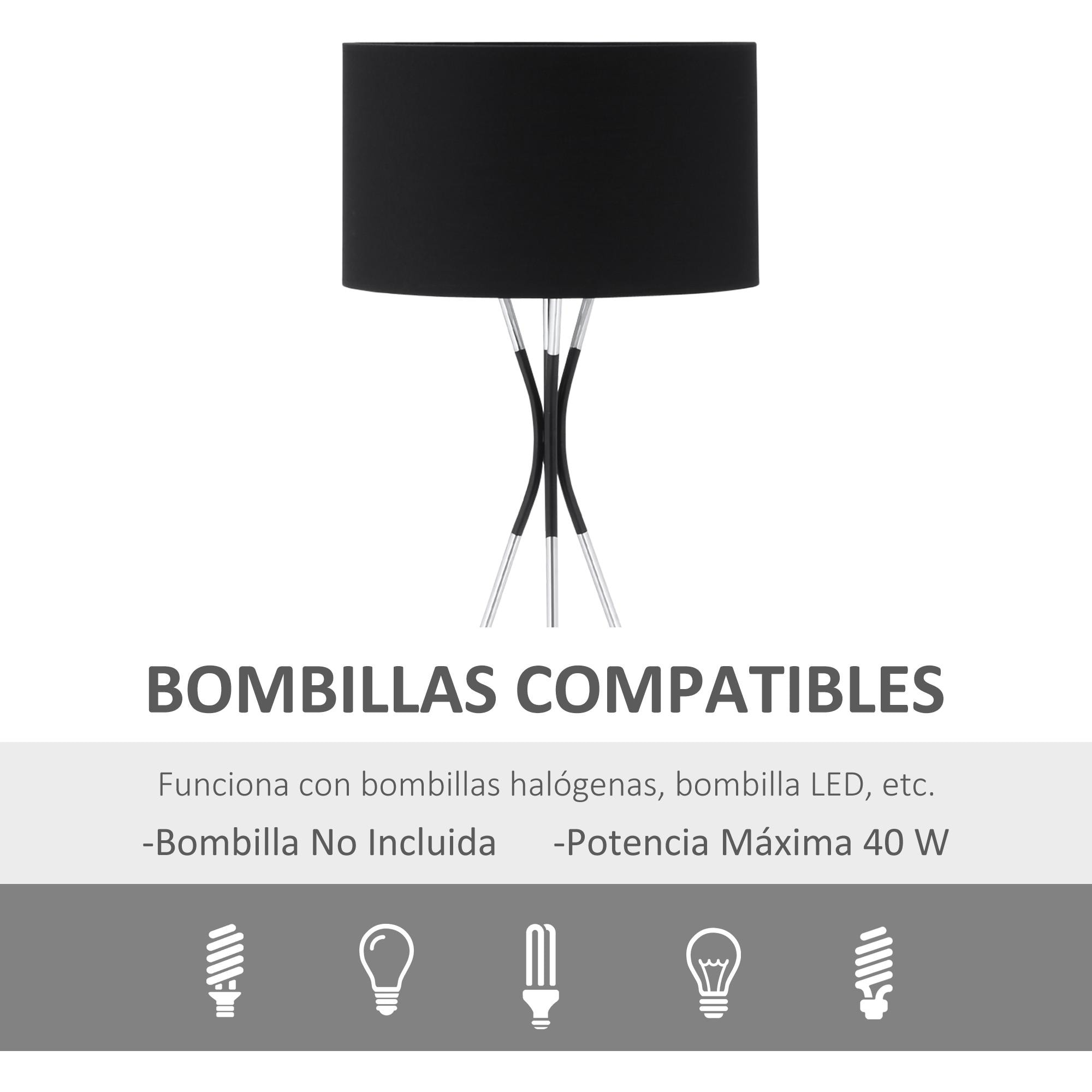 HOMCOM Lámpara de Pie con Trípode de Metal Pantalla de Tela E27 Máx. 40W e Interruptor de Pie Estilo Moderno para Salón Dormitorio Oficina 73x73x146 cm Negro