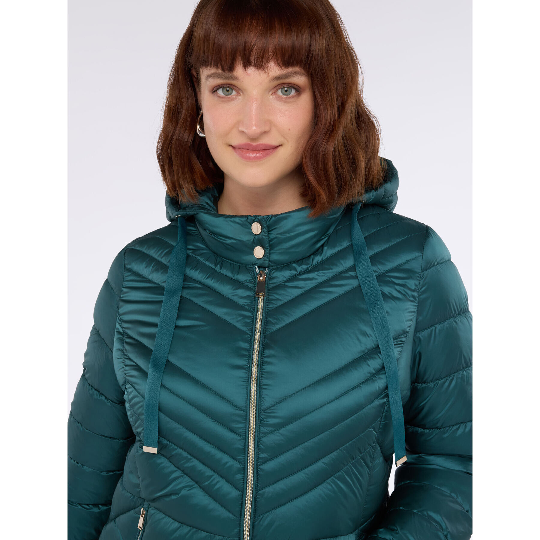 Fiorella Rubino - Plumífero acolchado con diseño chevron y capucha - Petrol Blue