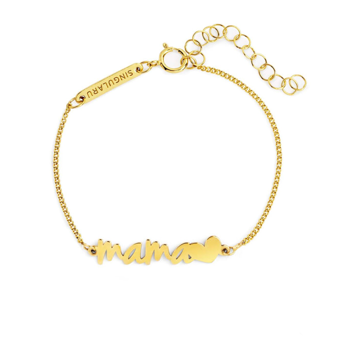 Pulsera Mamá Heart Plata Baño Oro