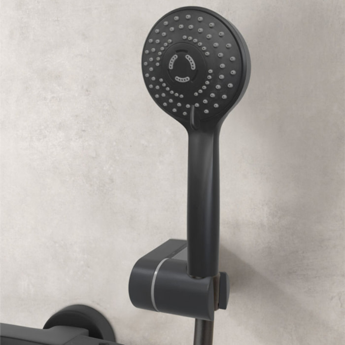 Mitigeur bain douche thermostatique PAINI Ruby + Minikit douchette 3 jets rond Ruby + Colonnettes Noir mat