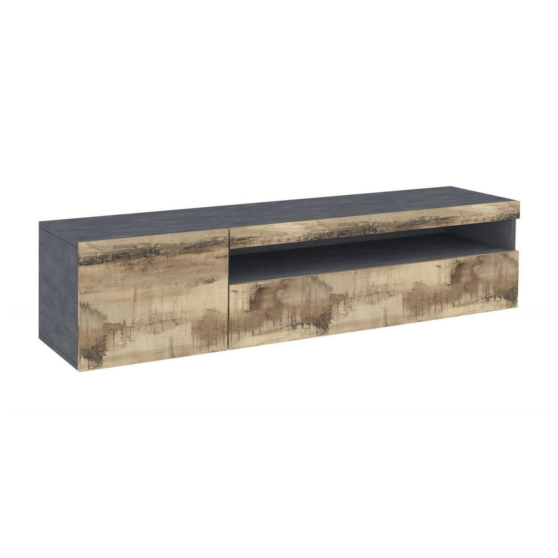 Mobile porta TV Aquilo, Credenza bassa da soggiorno, Base porta televisione, 100% Made in Italy, cm 150x40h37, Ardesia e Acero