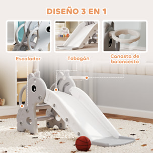 Tobogán Infantil 3 en 1 Tobogán para Niños de 1 a 3 Años con Escalera Canasta de Baloncesto y Diseño de Jirafa para Interior 106x51,5x52 cm Gris