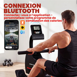 Rameur magnétique bluetooth connecté Kinomap & Zwift écran LCD noir rouge