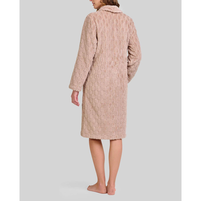 Bata mujer Jacquard con abertura de botones, bolsillos laterales y manga larga
