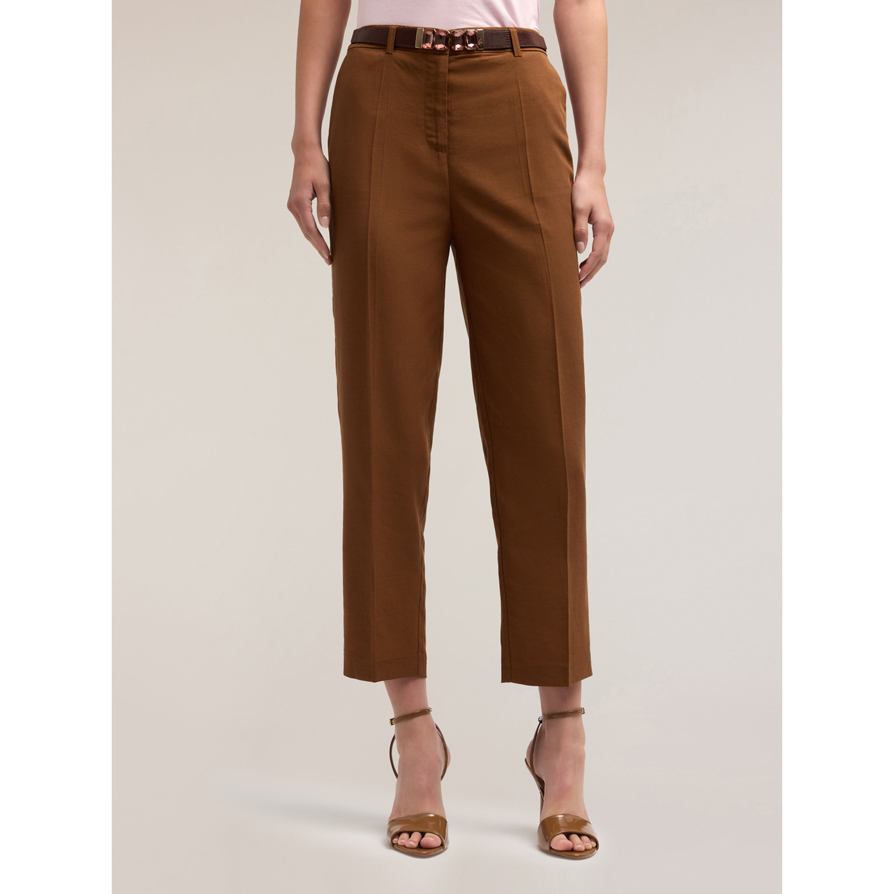 Motivi - Pantalones regular mezcla lyocell - Marrón