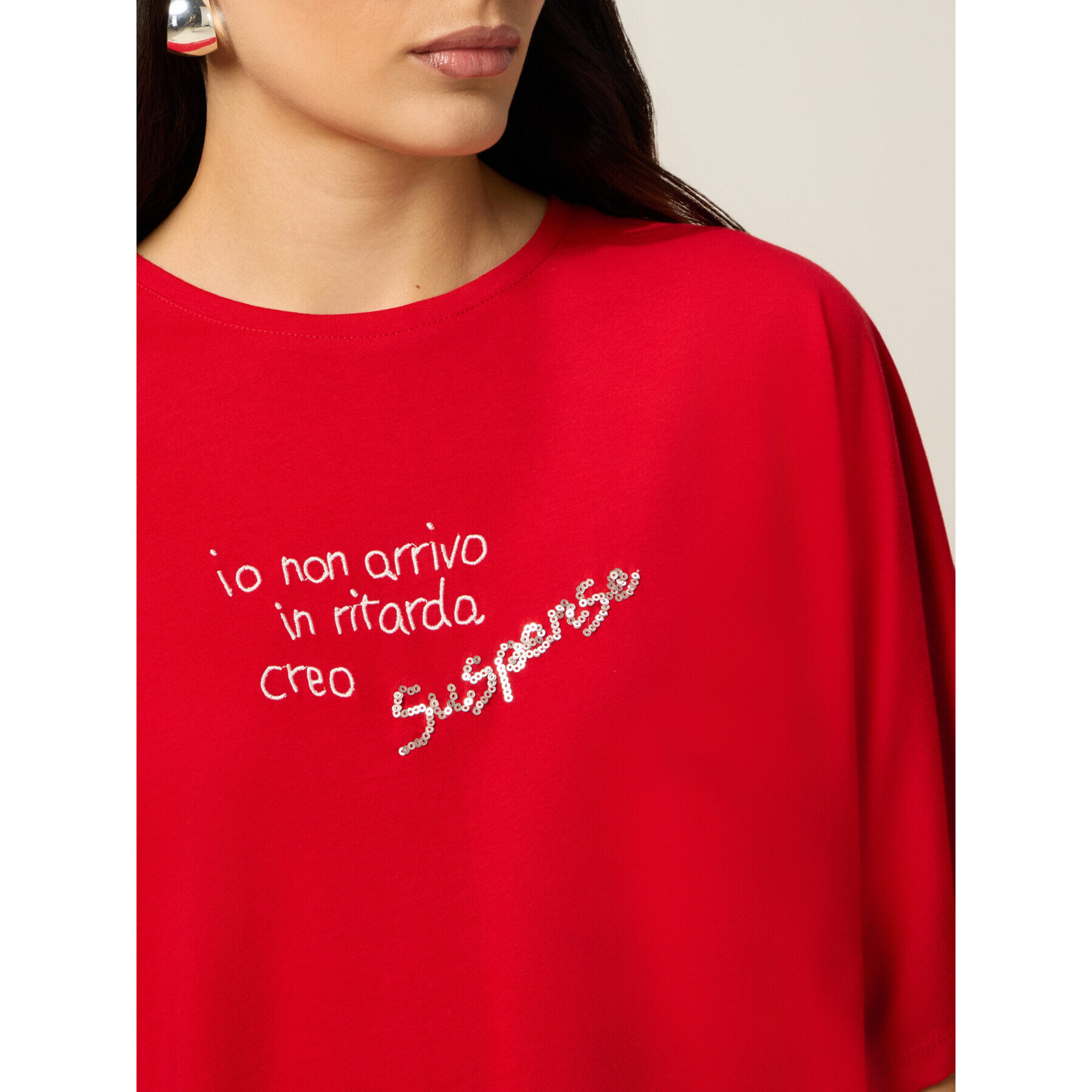 Oltre - Camiseta con bordado de letras - Rojo