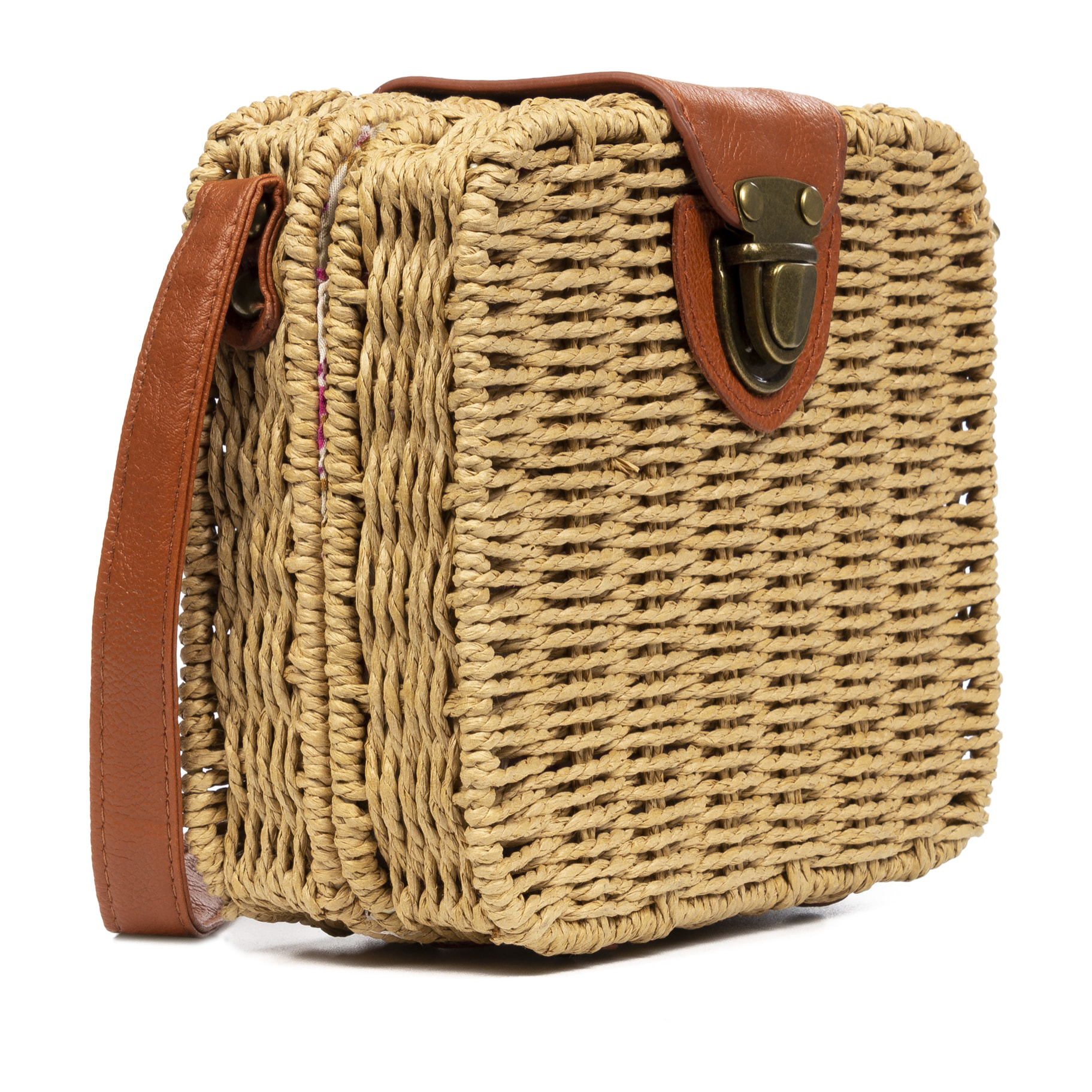 IRIA QUINTANA Borsa a tracolla da donna Empoli. Tessuto Paglia Pelle Sintetica PU 18x7x17 Cm. Colore cammello