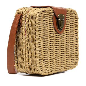 IRIA QUINTANA Borsa a tracolla da donna Empoli. Tessuto Paglia Pelle Sintetica PU 18x7x17 Cm. Colore cammello