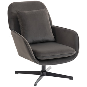 Fauteuil lounge design pivotant acier noir velours anthracite