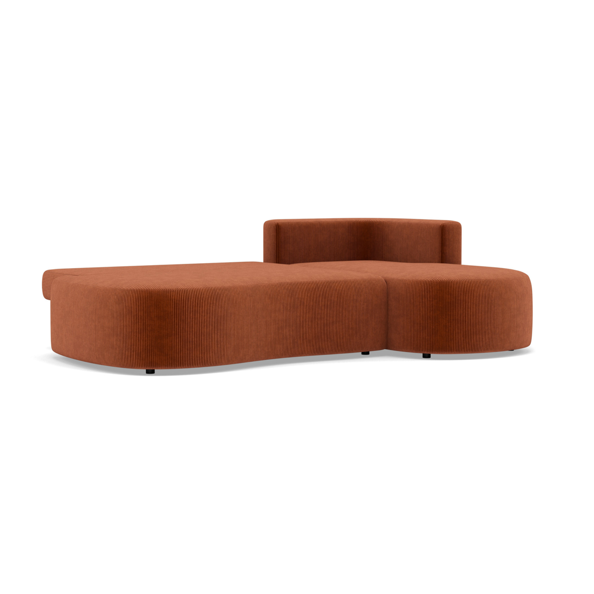 Mahina - canapé d'angle droit 4 places convertible avec coffre en velours côtelé - Terracotta