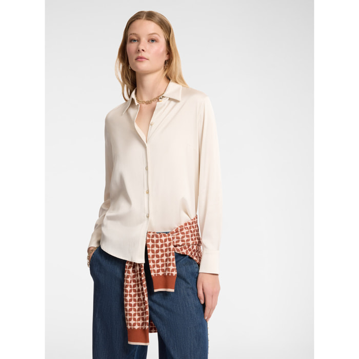 Elena Mirò - Camicia in raso stretch - Bianco