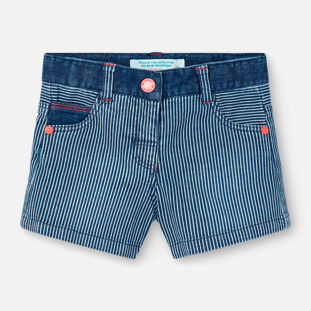 Bermudas niÃ±a, denim, estampado de rayas, azul