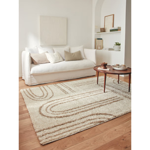 OLYMPE - Tapis shagy à poils long à motif graphique - Beige