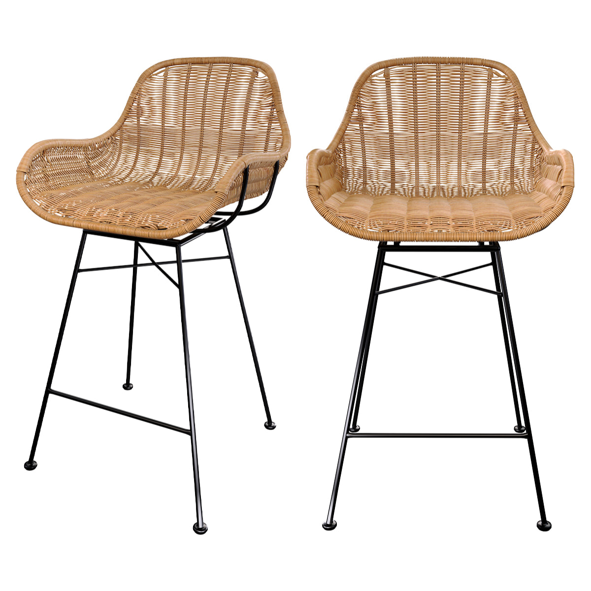 Lot de 2 chaises pour îlot central 65 cm en résine tressée naturelle - Carmela