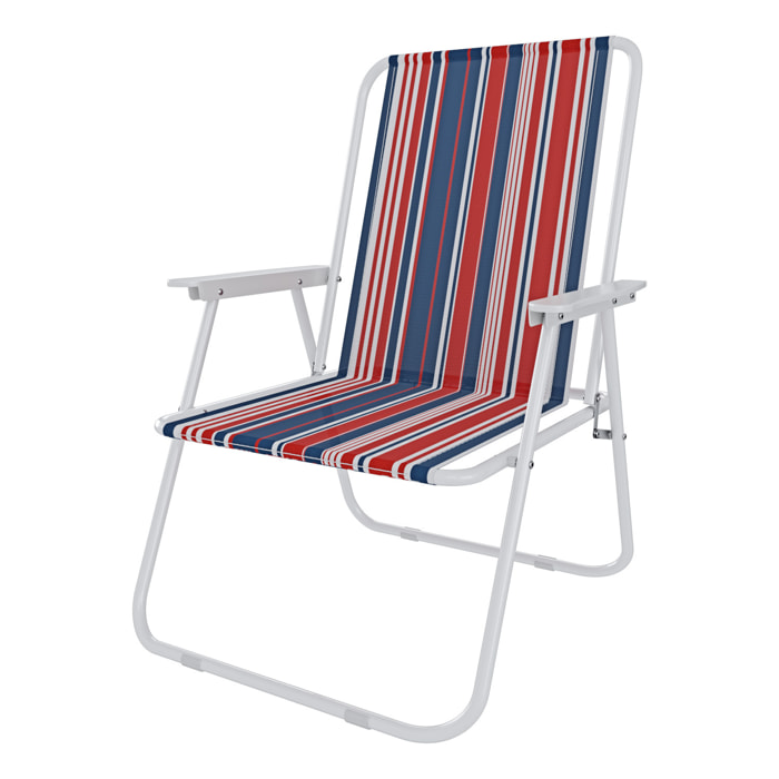 Sedia Pieghevole Da Spiaggia Campeggio Camping Leggera E Resistente In Metallo In Tessuto Oxford 600D Con Braccioli Seggiola Multicolore Rosso Blu