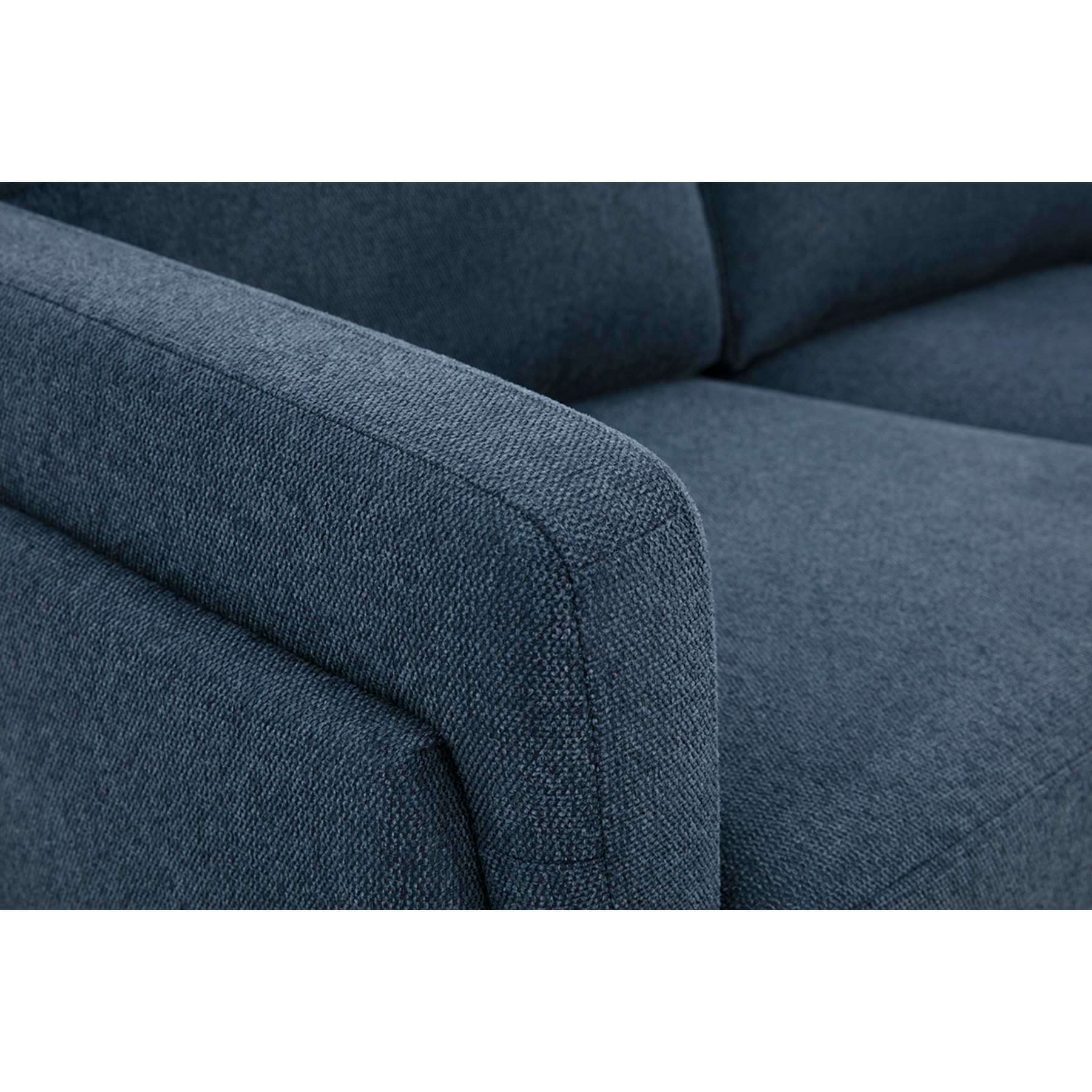 Canapé design 2 places en tissu effet velours texturé bleu foncé et métal noir MOSCO