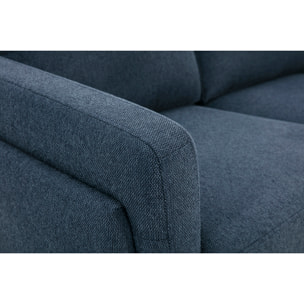 Canapé design 2 places en tissu effet velours texturé bleu foncé et métal noir MOSCO