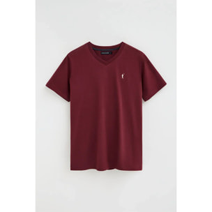 Maglietta granata a scollo a V con logo Rigby Go