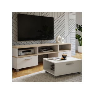 Meuble TV avec table basse intégré sur roulettes - 2 coloris - LAKE