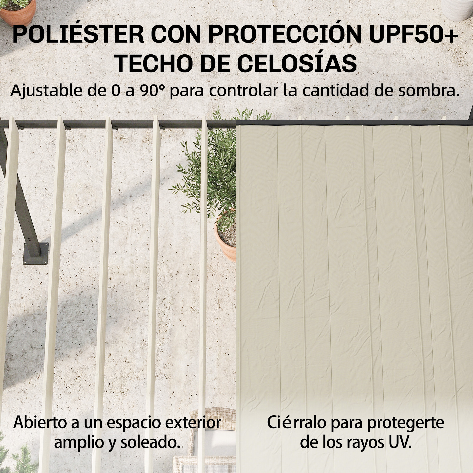 Pérgola de Jardín 3x3,8 m, Cenador de Jardín con Techo de Lamas Ajustable a 90°, Manivela, Estructura de Aluminio y Acero, Protección UPF50+, Pabellón para Exterior, Patio, Terraza, Beige