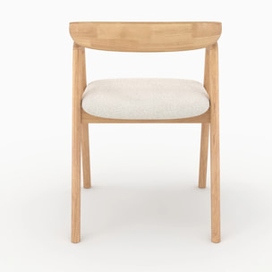 Chaise en bois d'hévéa clair et tissu bouclé crème - Hawa