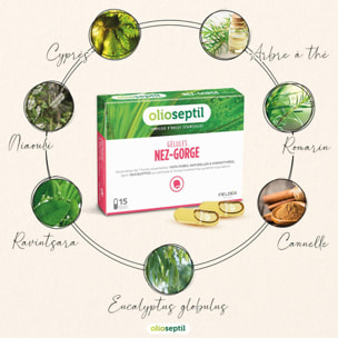 OLIOSEPTIL - Duo Nez-Gorge - Assainit le système respiratoire - Apaise la gorge  - Soulage la congestion nasale - 1 étui de 15 gélules végétales + 1 flacon spray de 20 ml