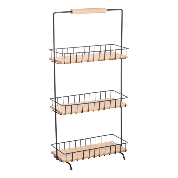 Estante de cocina con 3 pisos de 29,5x15,5x58,5cm - En acero y madera de color Negro