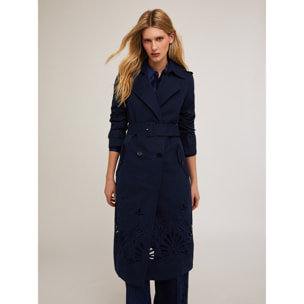 Motivi - Gabardina de doble botonadura en tejido técnico con bordado - Azul
