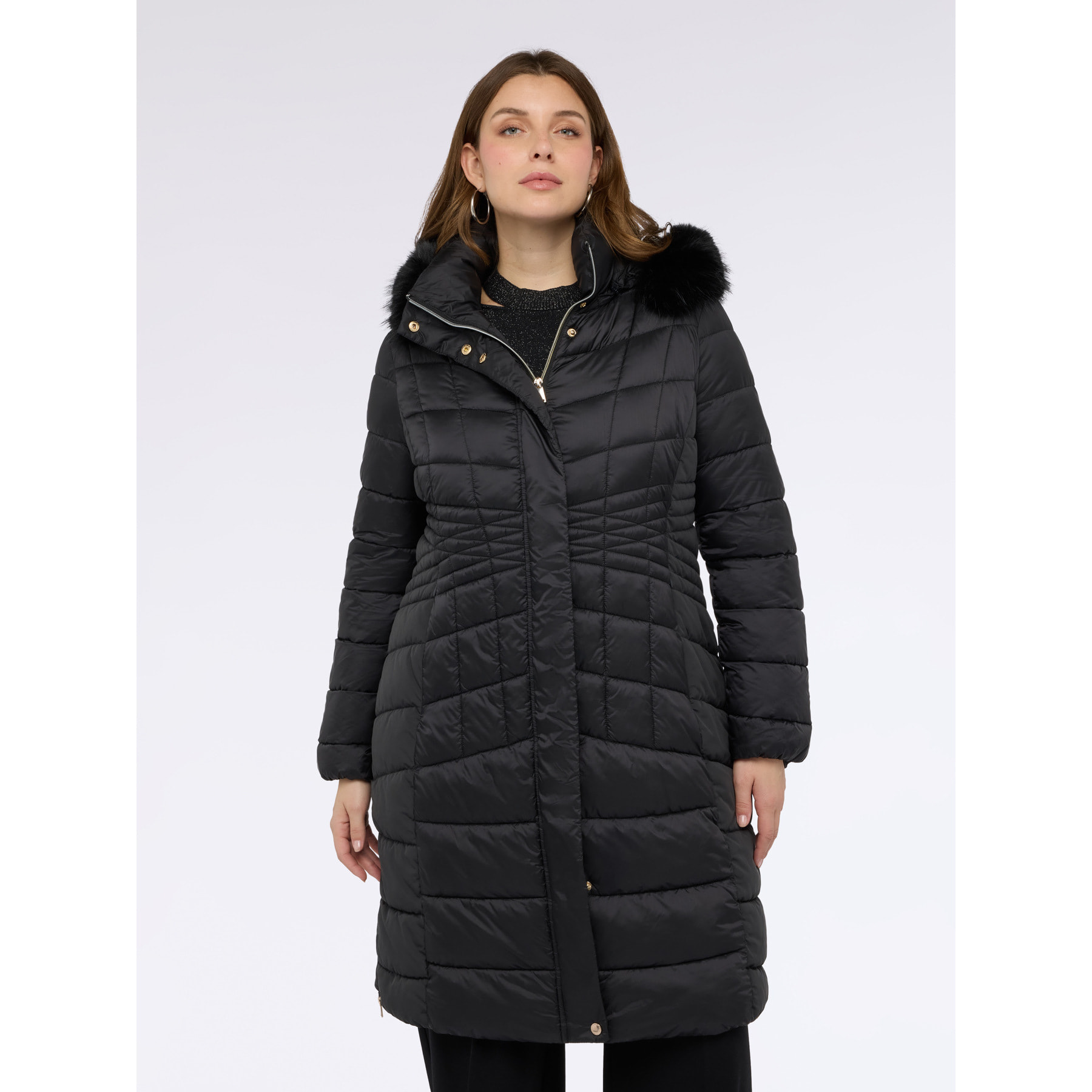 Fiorella Rubino - Piumino lungo bimaterico - Nero