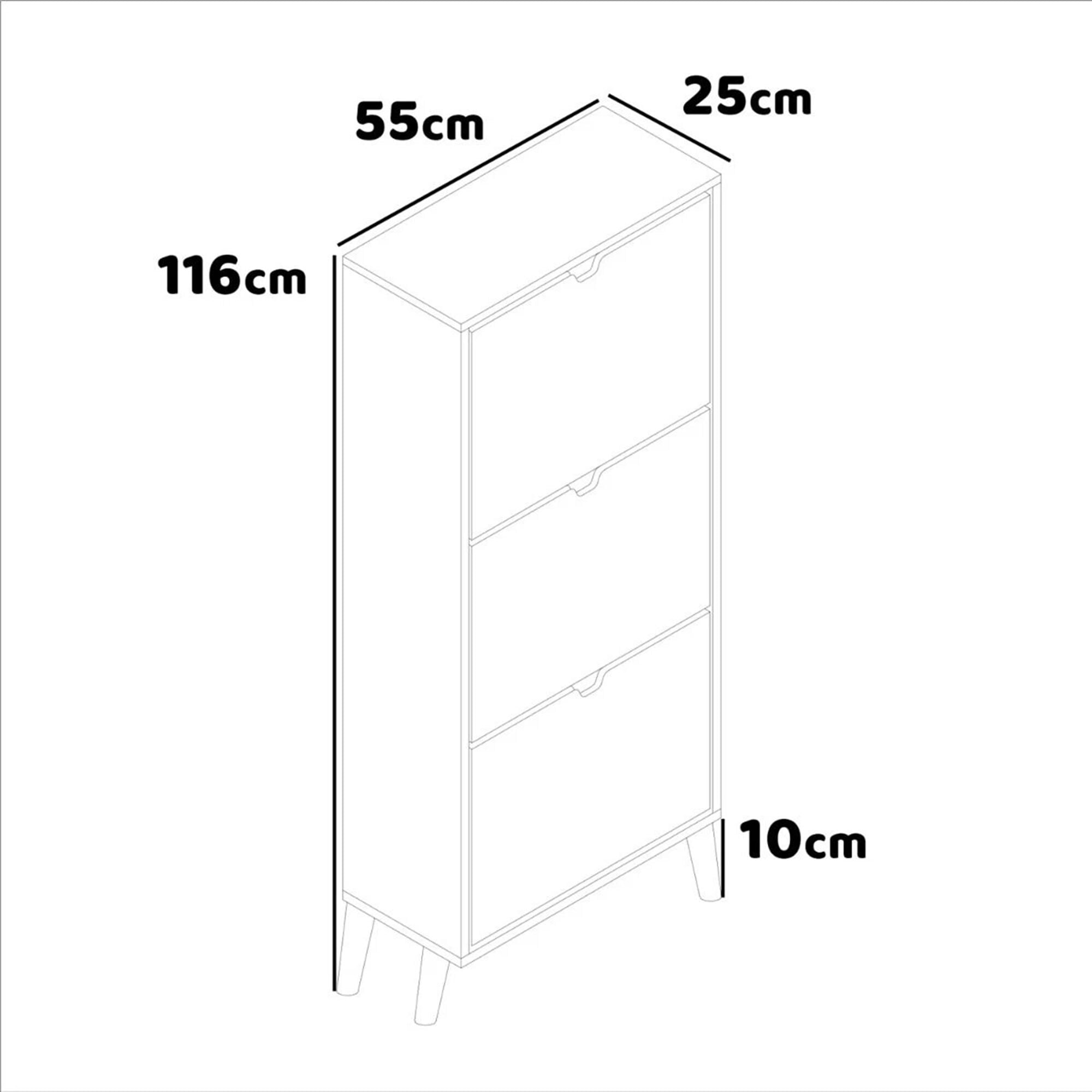 Plana - Scarpiera Salvaspazio 3 Ante 55x116x25 cm 18 Paia in Legno Tortora