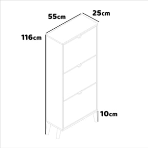 Plana - Scarpiera Salvaspazio 3 Ante 55x116x25 cm 18 Paia in Legno Tortora