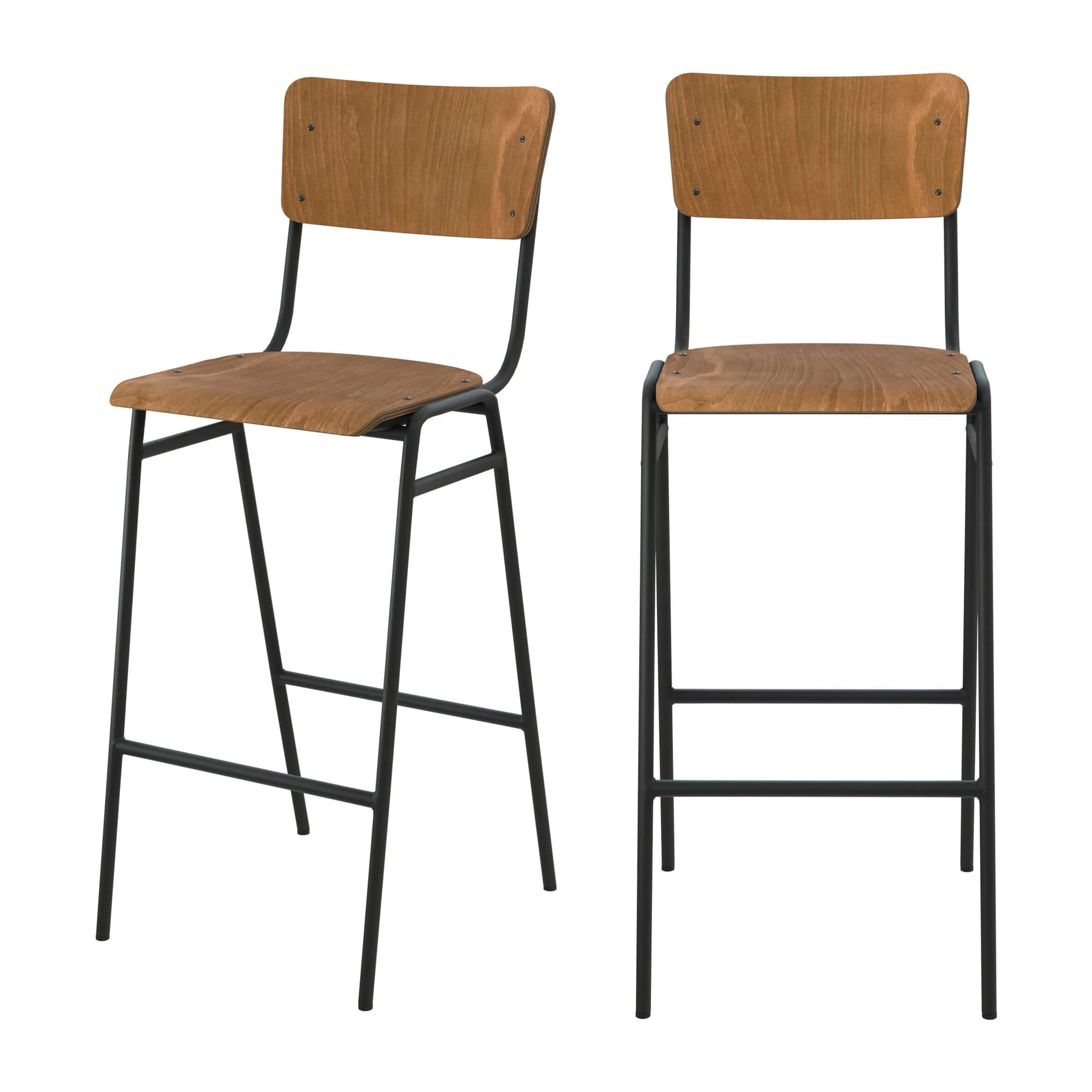 Lot de 2 chaises de bar 75 cm en bois - Clem