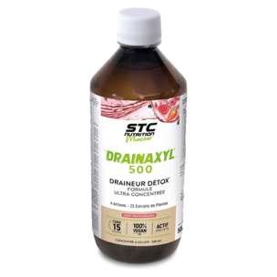 STC NUTRITION - Drainaxyl 500 - 4 actions : Brûle-graisses, Digestion ventre plat, Circulation jambes légères, Drainant, Détoxifiant - Goût Fruits Rouges - 23 Extraits de plantes dont Elim'Real® - 500ml
