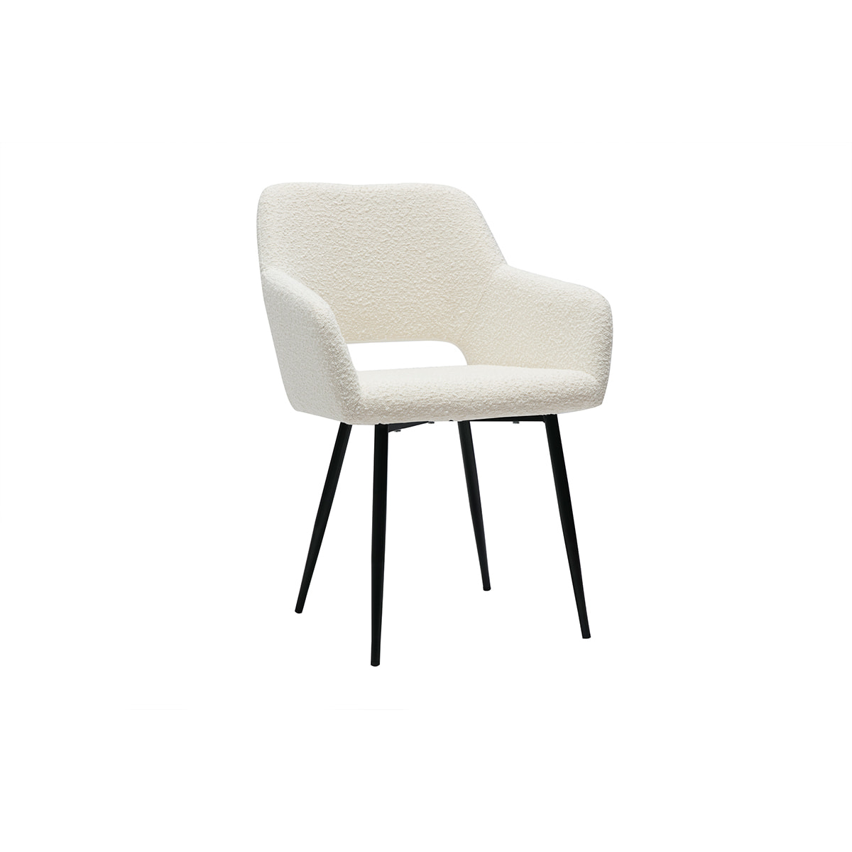 Chaises en tissu effet laine bouclée blanc cassé et métal noir (lot de 2) LAURETTE