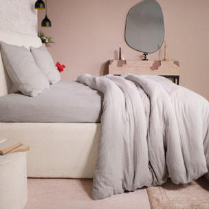 Parure housse de couette unie 100% gaze de coton - ava - gris glacier