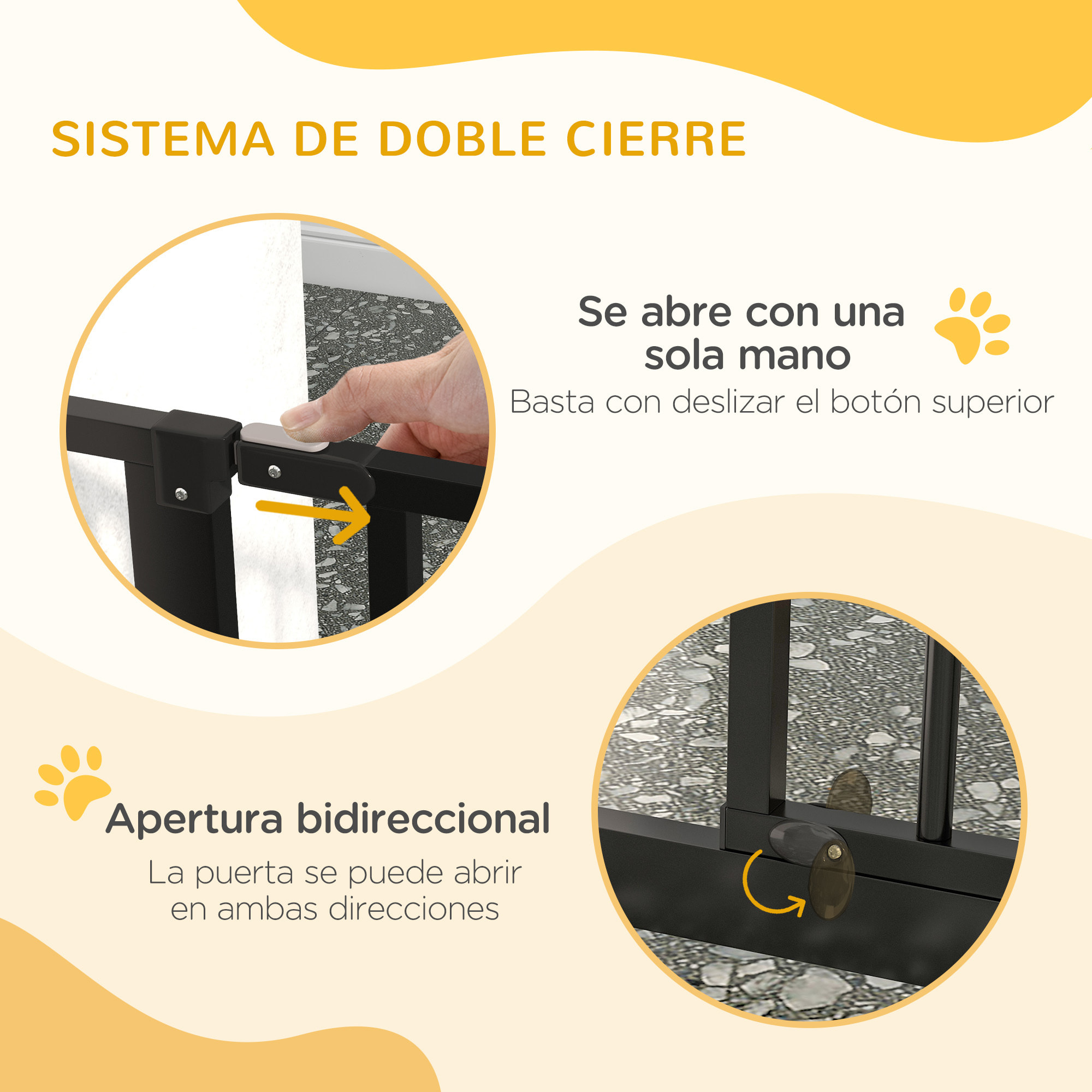 Barrera de Seguridad para Perros Extensible 75-115 cm para Puertas y Escaleras Puerta de Seguridad Apertura en Dos Sentidos y Solo una Mano Extensiones Montaje a Presión y Doble Bloqueo Negro