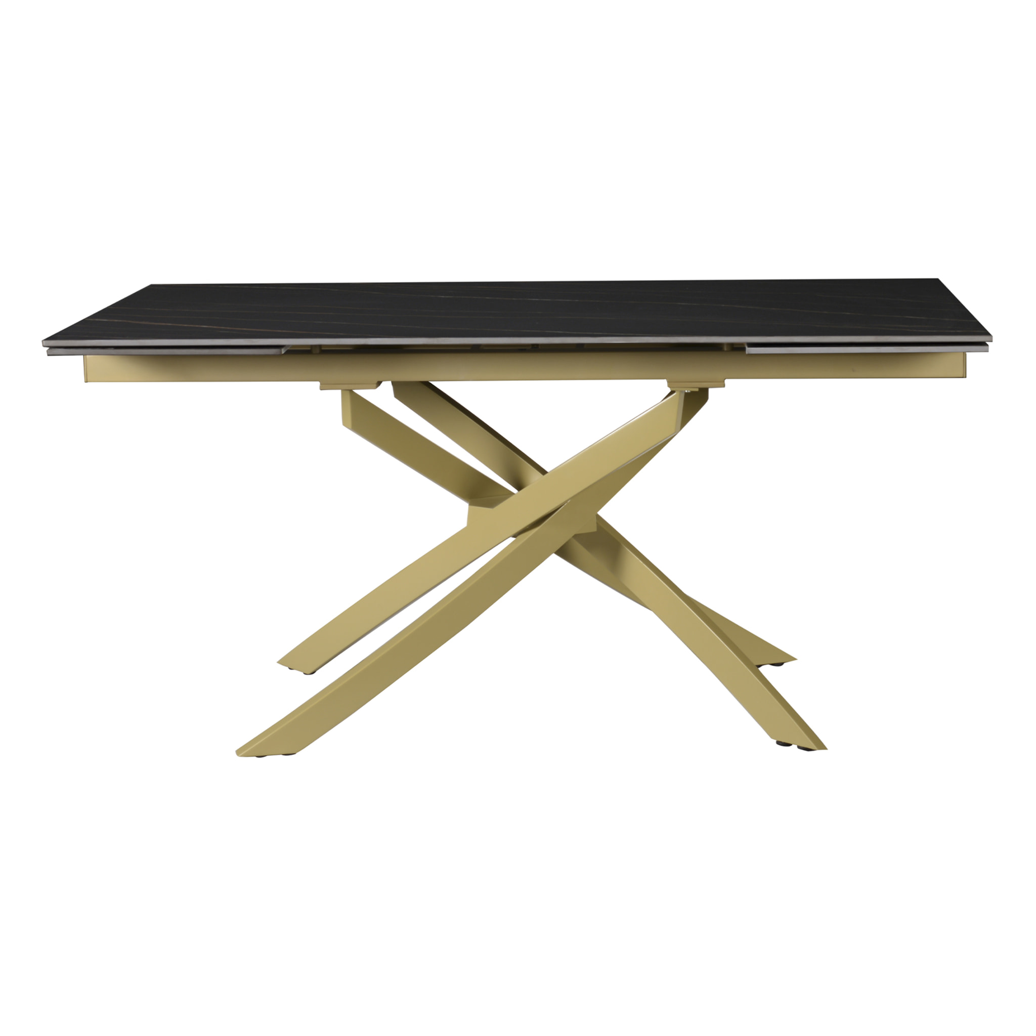 Tavolo Pegaso Piano Nero Con Venature Gambe Oro per soggiorno, cucina e arredo bar